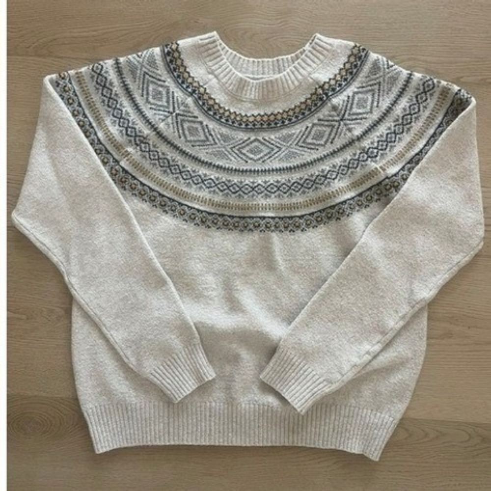 Weatherproof Vintage Womens Fair Isle Crewneck Sweater Oatmeal Size S Pullover